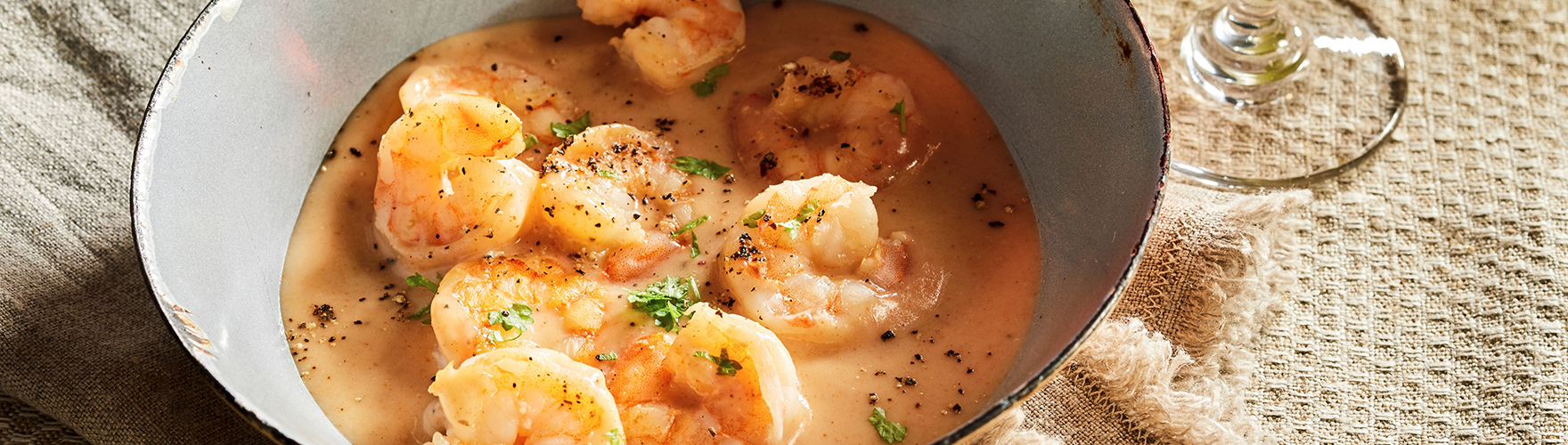 Gambas con salsa cremosa de queso