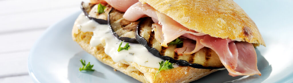 Ciabatta with ham and eggplant