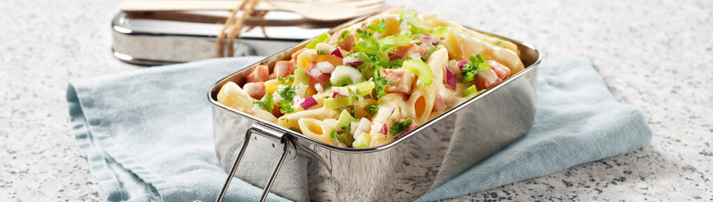 Pasta salad with onion and celery