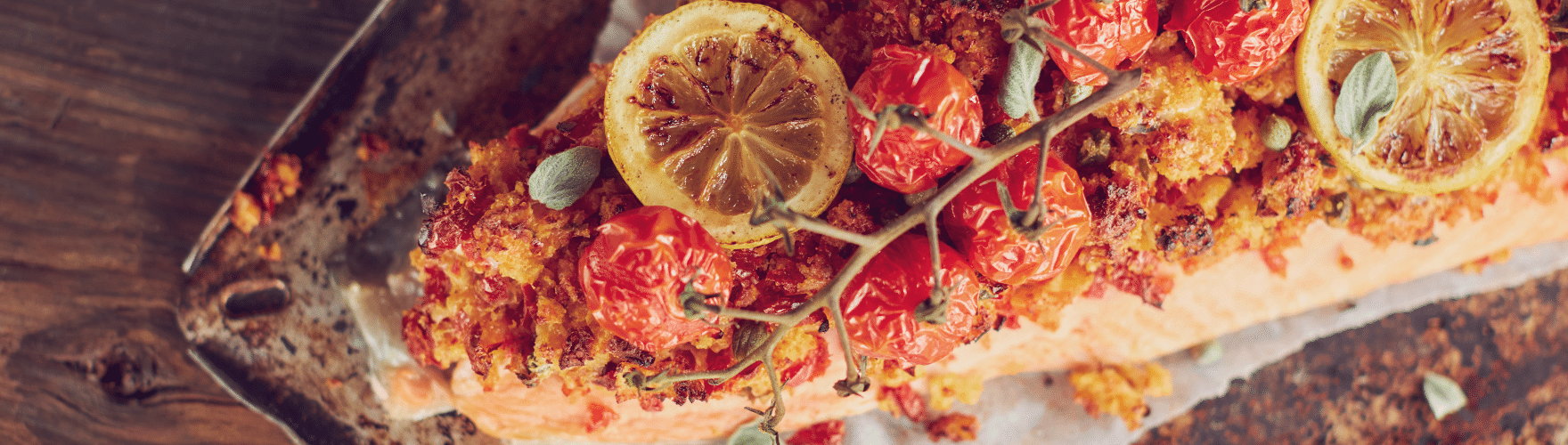 Crispy salmon with a breadcrumb and goat cheese mixture