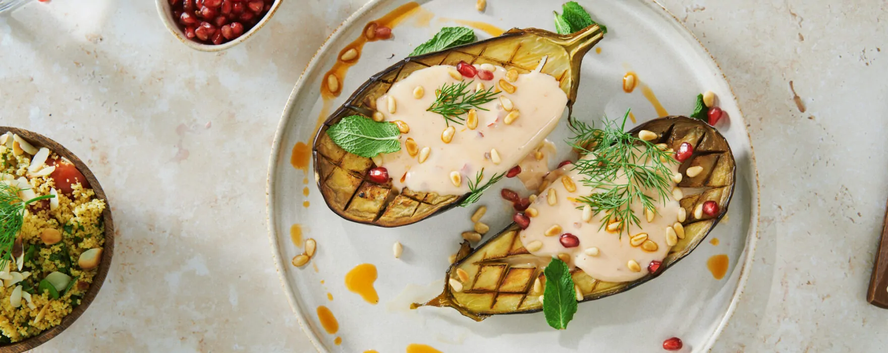 Aubergine met pittige magere kaas